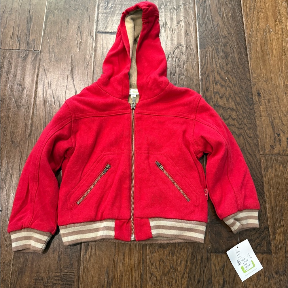 Le Top Red Hooded Jacket with Tan Accents 24M NWT